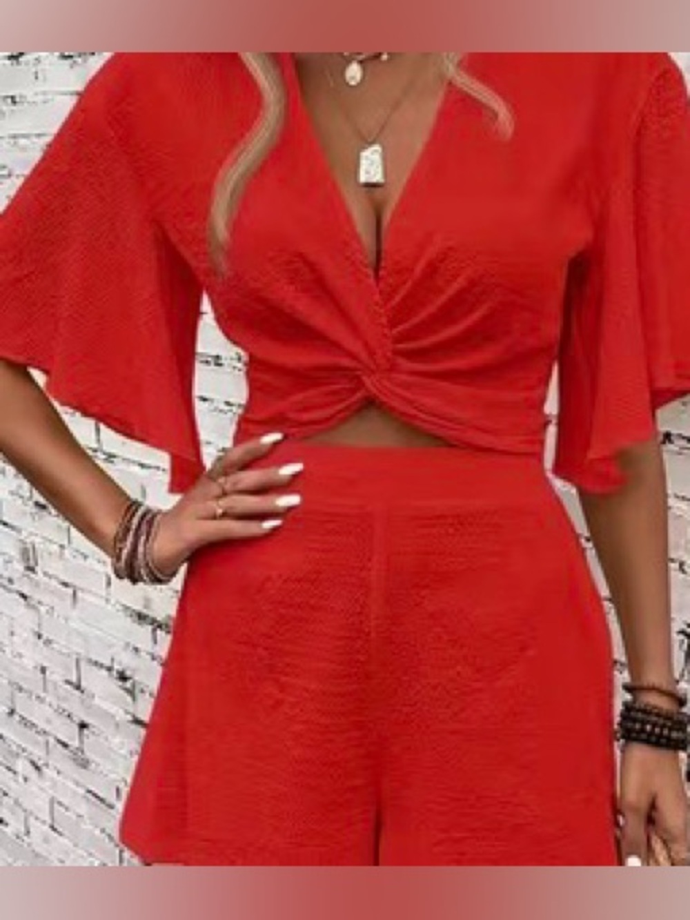 NEW Red Peek-a-boo Romper w/ Flutter Sleeves Sz Lg